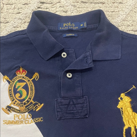 Polo by Ralph Lauren Dark Blue Polo with White and Gold Accents size medium - Picture 3 of 13